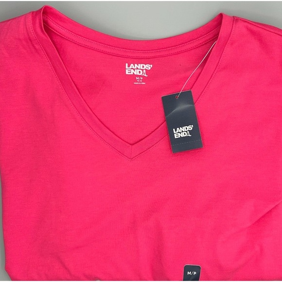 NEW Lands End Womens Long Sleeve V Neck T Shirt Pink Petite M MP NWT 100% cotton - Picture 2 of 11
